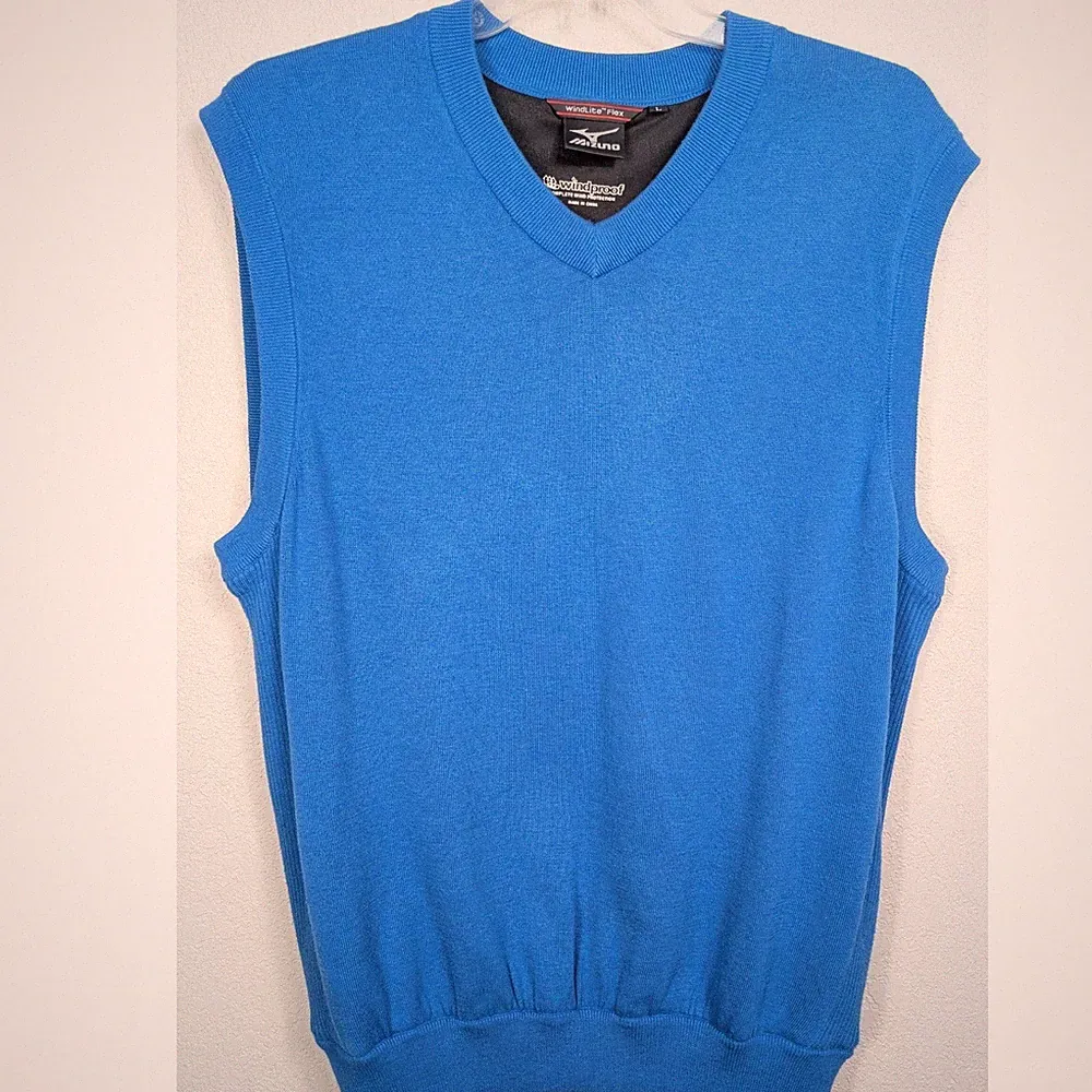 Mizuno Sweater Vest Mens L Blue WindLite Flex Windproof Cotton Lined