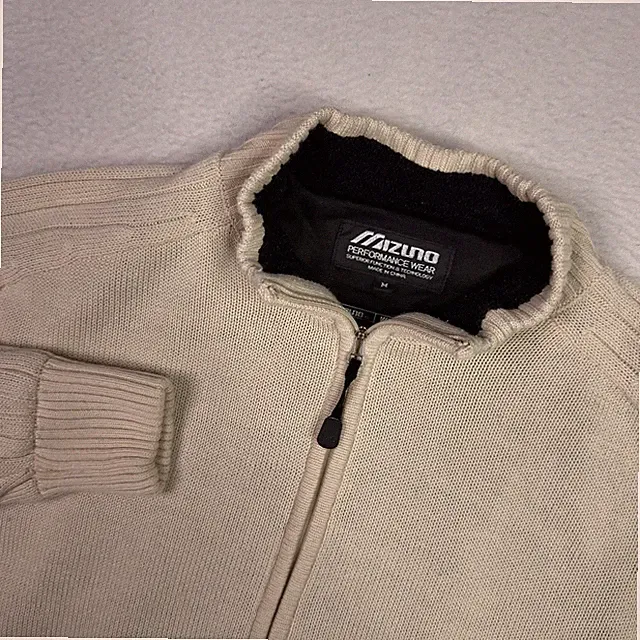 Mizuno Windlite Sweater Men's M 1/4 Zip Windproof Beige Lined Golf Performance