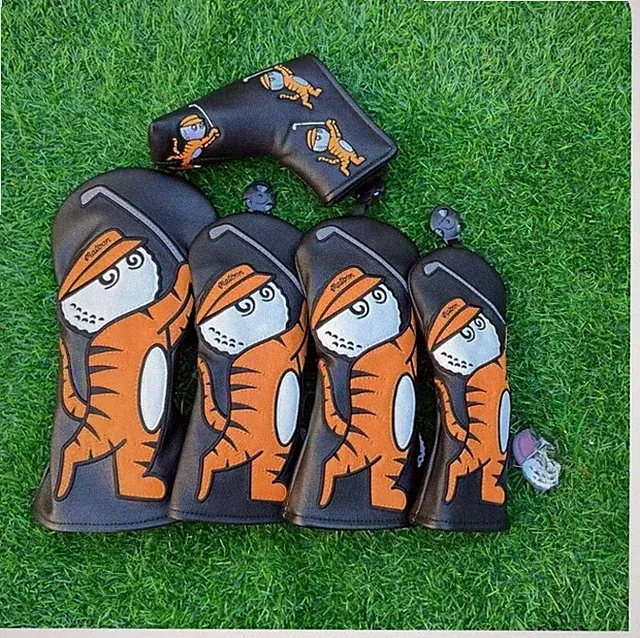 New Black Big Tiger Wooden Pole Cover Driver Wood Hybrid Putter Golf Club Cover