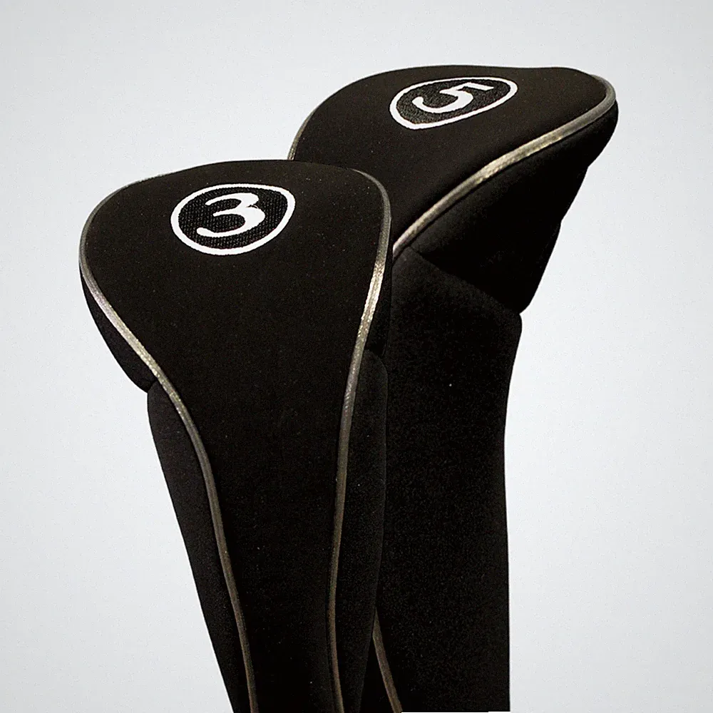 NEW BLACK ZIPPER 3 5 WOODS HEAD COVERS GOLF CLUB FULL HEADCOVER COMPLETE SET
