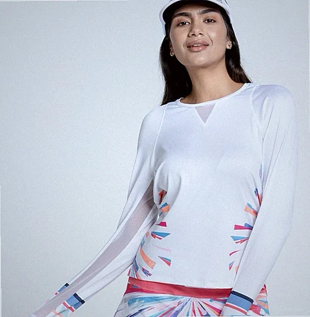 New LUCKY IN LOVE Golf Tennis Top XS S M L Berry Best Long Sleeve Semi Fitted F3