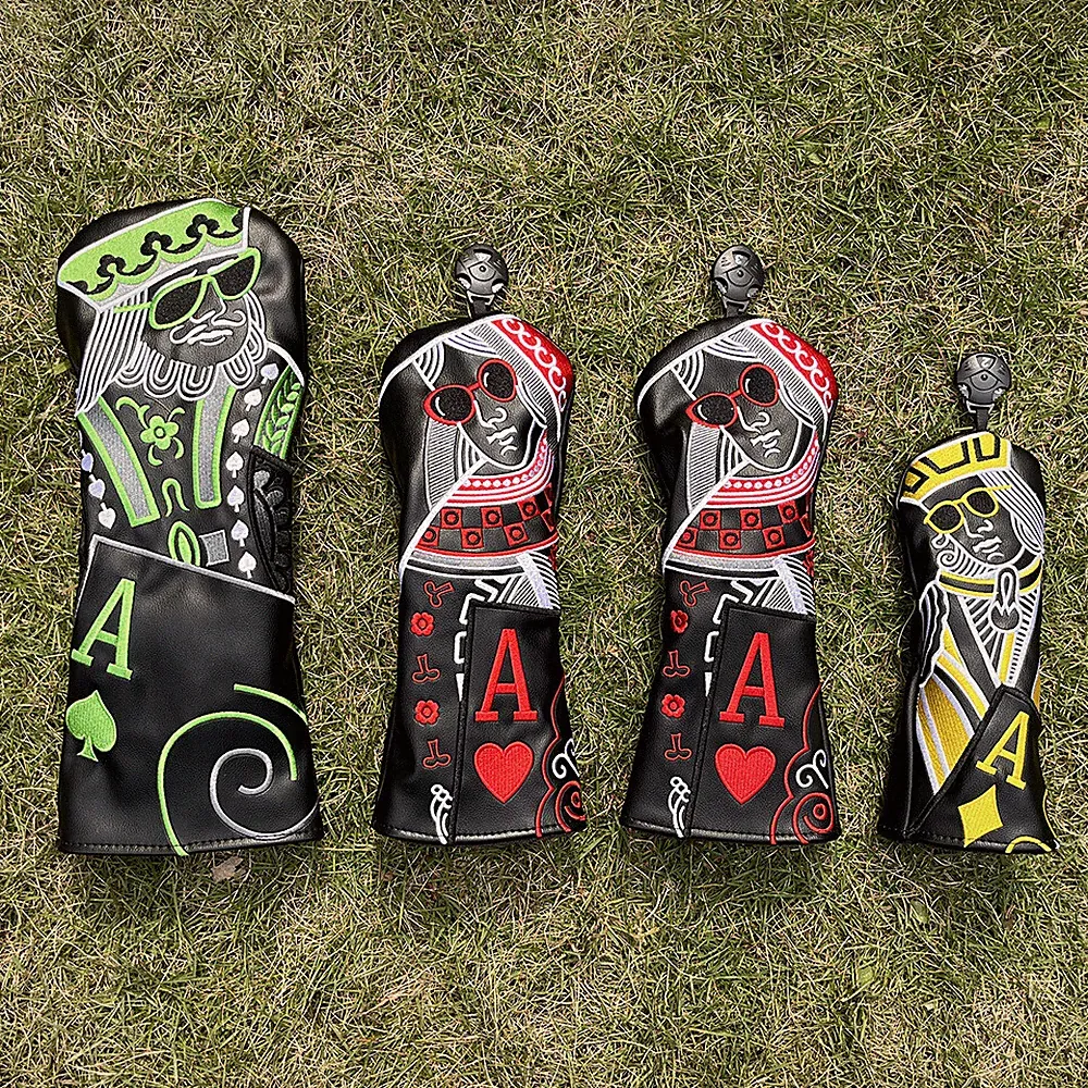 New Playing Card Golf Wood Head Covers Driver Fairway Woods Hybrid PU Headcovers