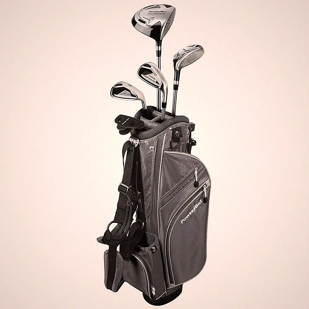 NEW PowerBilt Silver Junior Golf Set Driver Hybrid Iron Wedge Putter Bag