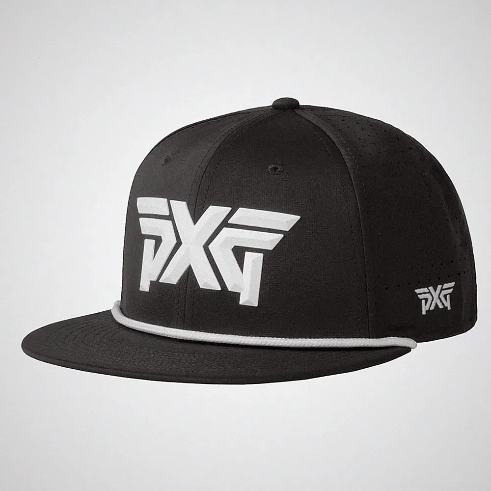 NEW PXG 6 Panel High Crown Black/White Adjustable Snapback Golf Hat/Cap