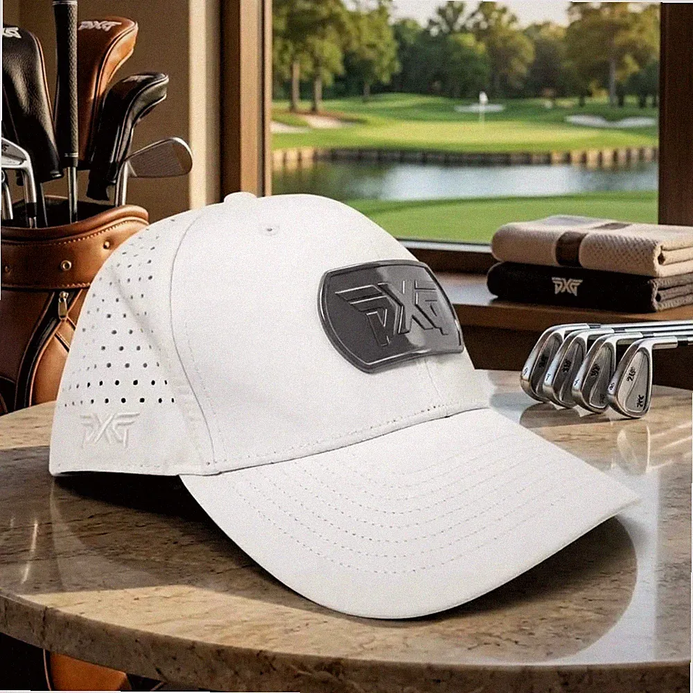 NEW PXG Dog Tag Golf Hat 6-Panel Low Crown Snapback Cap White Black Chrome OSFM