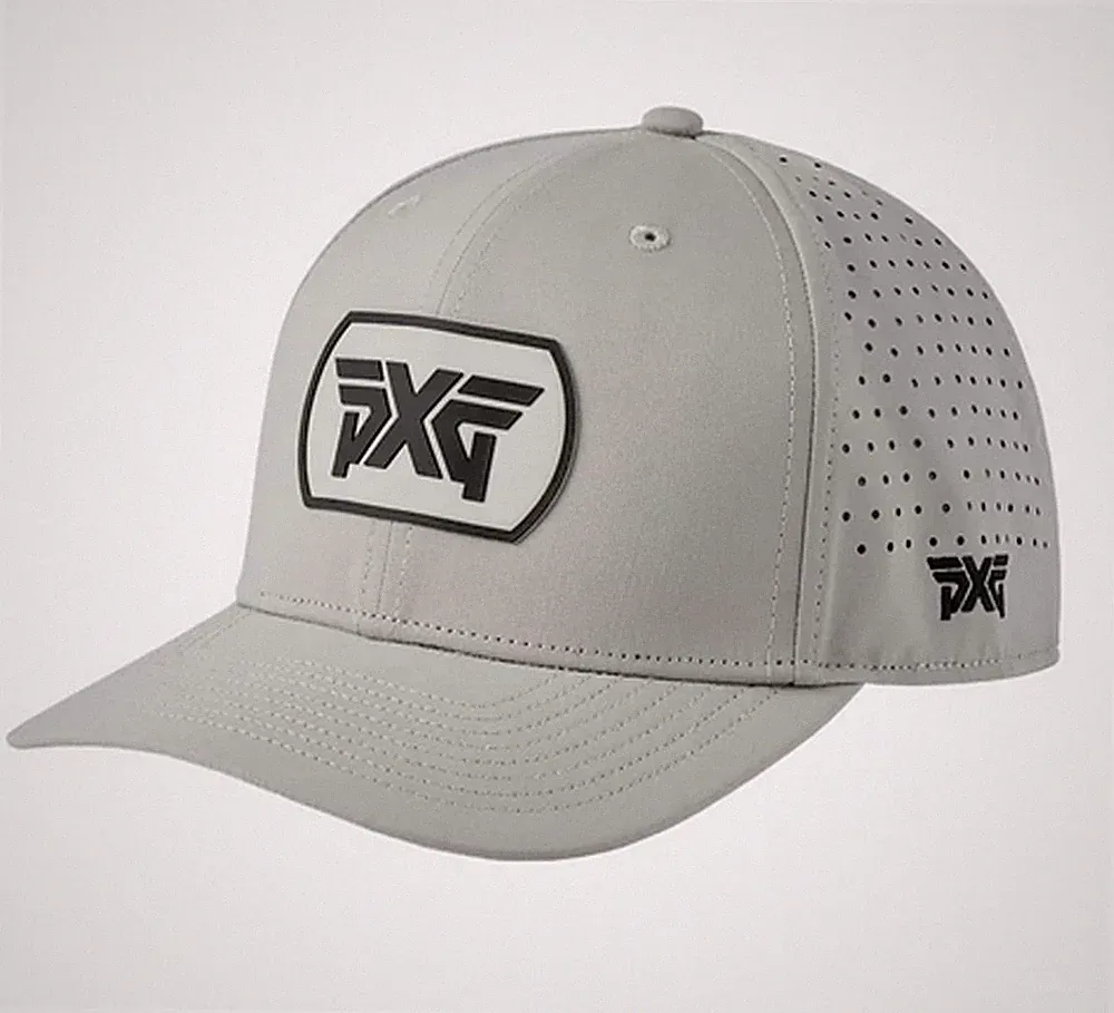 NEW PXG Perforated 6 Panel Dog Tag Grey/Black Adjustable Snapback Golf Hat/Cap