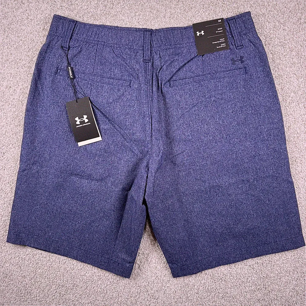 NEW Under Armour Golf Vented Shorts Mens 34 Blue Heathered 10 Inch Inseam
