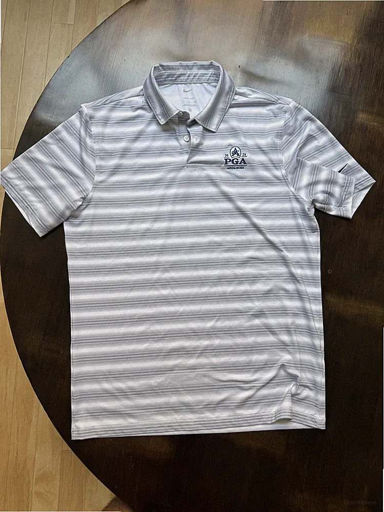 Nike Dri-FIT Men’s M White/Gray Striped PGA Golf Short Sleeve Polo Shirt