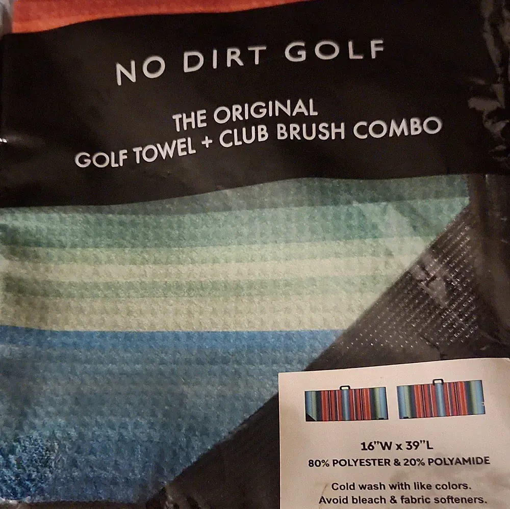 No Dirt Golf Original Golf Towel + Club Brush Combo w/ Clip 16x39 Blue/Green