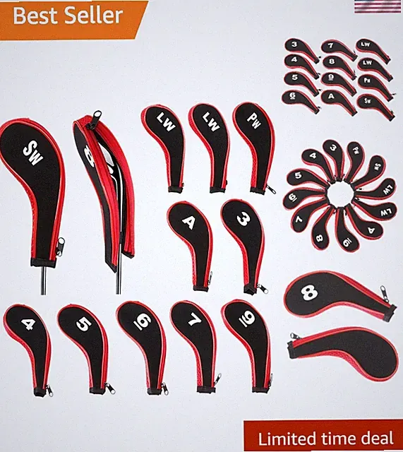Numbered Neoprene Golf Club Covers - Stylish 12 Piece Set with Zipper Closure