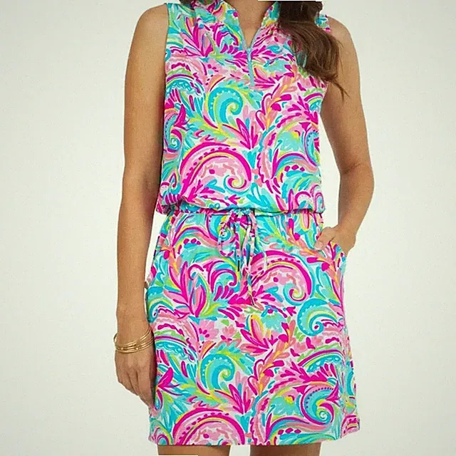 NWT Ladies IBKUL AUBREY CANDY PINK Sleeveless Drawstring Golf Dress XS S M L XL