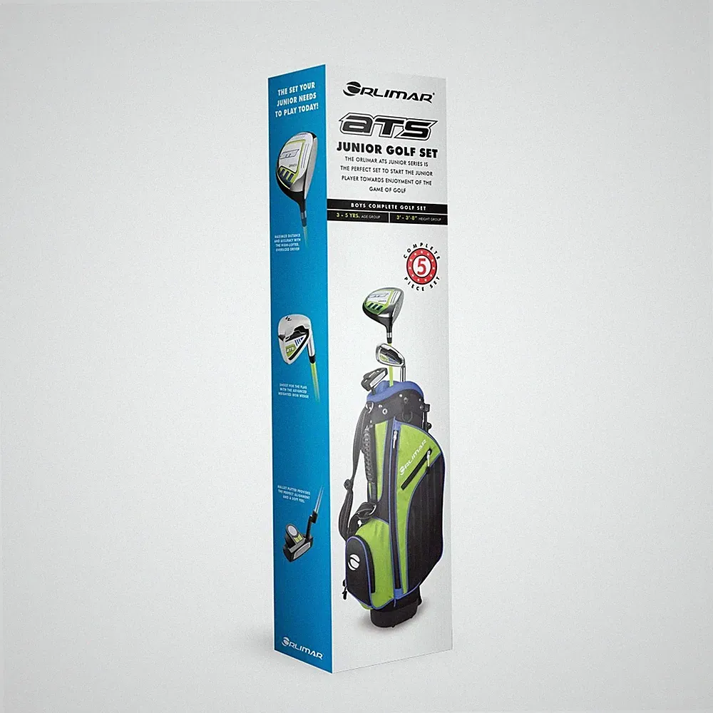 Orlimar ATS Junior Kids 3-Club Golf Set Stand Bag Right Hand Ages 3-5 Lime Blue