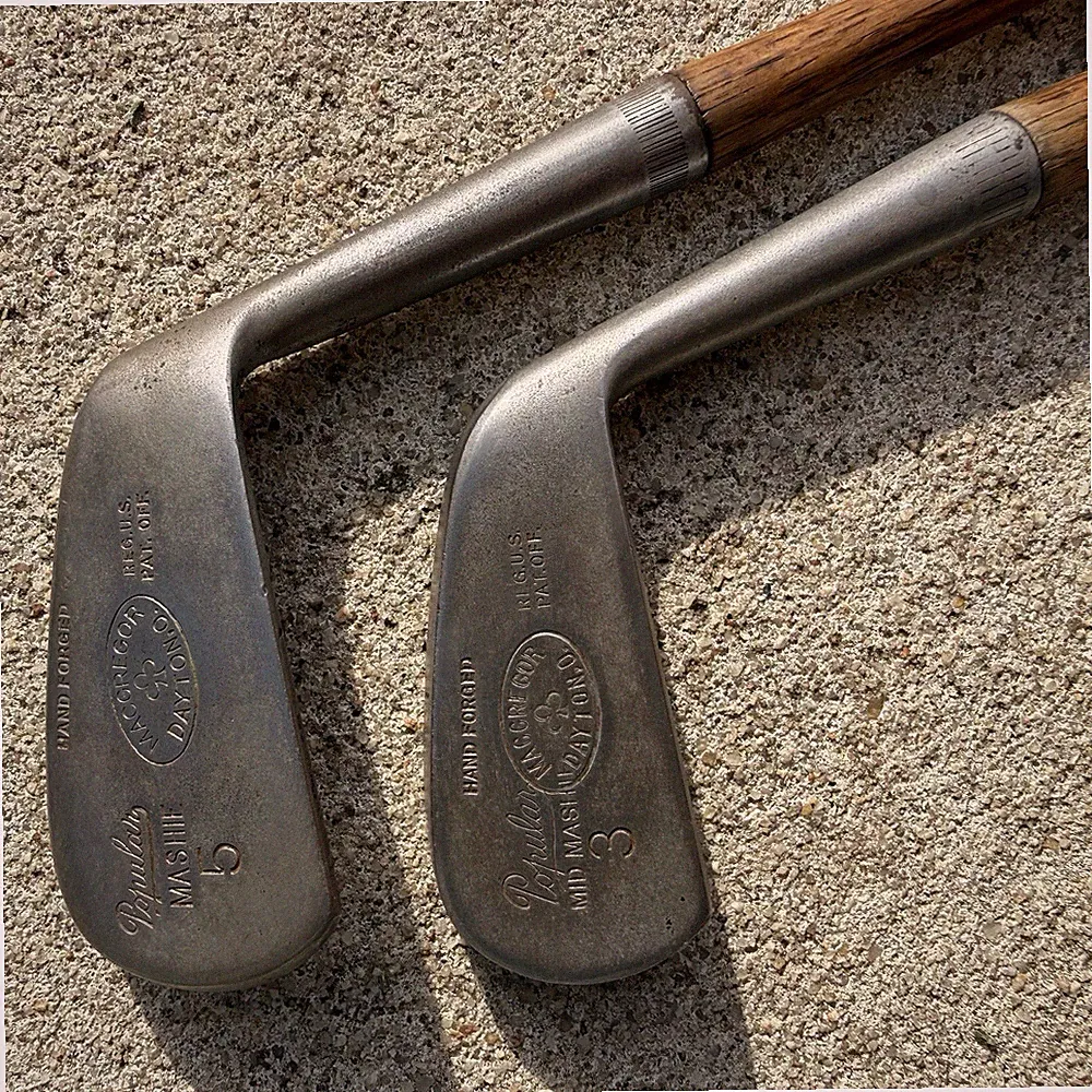 Pair Antique MacGregor Popular Hickory Shaft Golf Clubs Mashie & Mid Mashie 1920