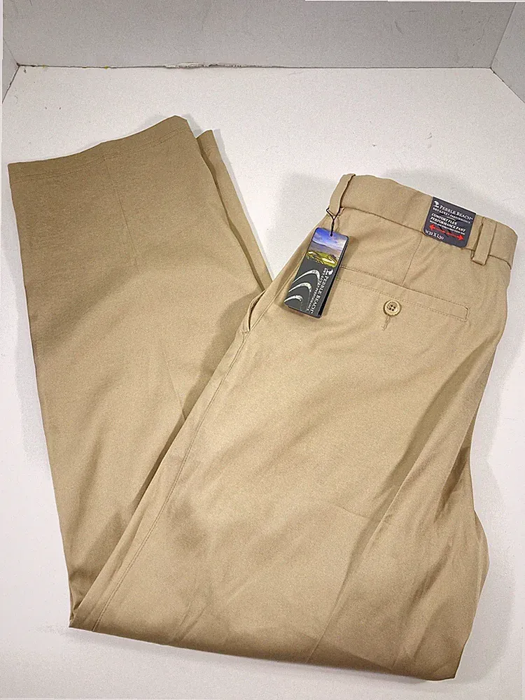 Pebble Beach Performance Golf Pants Men Size 32X30 Khaki Beige Straight Leg NWT