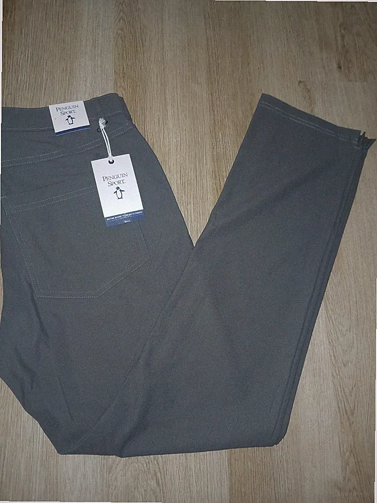 Penguin Sport Men's Golf Pants 32x32 Gray Moisture Wicking 5-Pocket