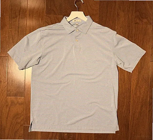 Peter Millar Boys Summer Comfort Golf Blue Stripe Shirt Sz XL (13-14) Club Logo