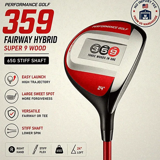 PG Performance Golf 359 Fairway Hybrid 65g Stiff Shaft RH Super 9 Wood