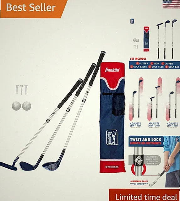 PGA Tour Kids' Golf Set: Adjustable Clubs, Balls & Travel Bag - Red/Blue