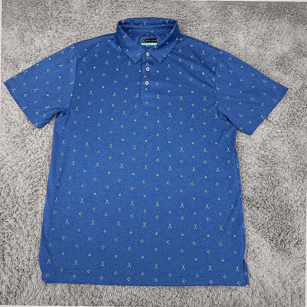 PGA Tour Polo Shirt Mens Large Blue Golf Clubs Print Performance Stretch