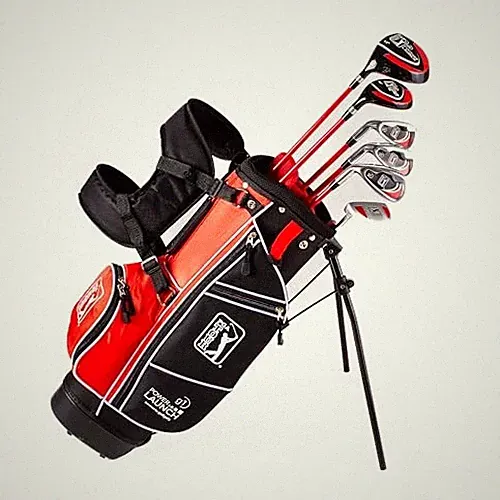 PGA Tour Youth Golf Club Set – Ages 3-5 Left Handed Ages 5-8: 10 Pc Set (Red)