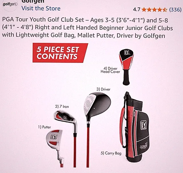 PGA Tour Youth Golf Set Ages 3-5 Right Handed