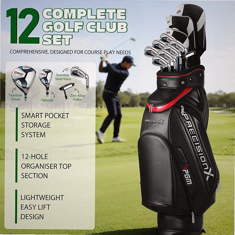 PGM 12 Piece Mens Complete Golf Club Sets - Ultra-Thin Face Titanium Driver +BAG