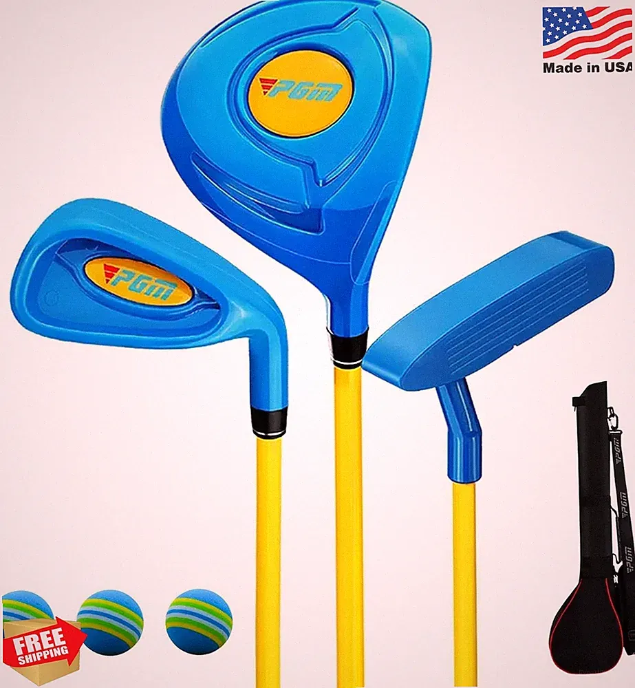 PGM Children's Golf Club Set 4-5 Years Blue 3 Pieces Wood Iron Putter