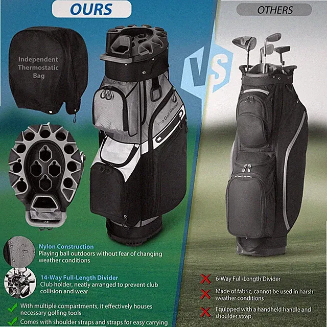 PGM Golf Cart Bag with 14-Way Full-Length Dividers, Golf Bag for Men Women USA