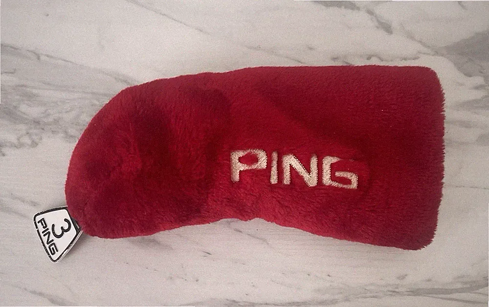 PING 3 Wood Red Plush Fabric Golf Club Head Cover With Tag Embroidered Logo 9.5"