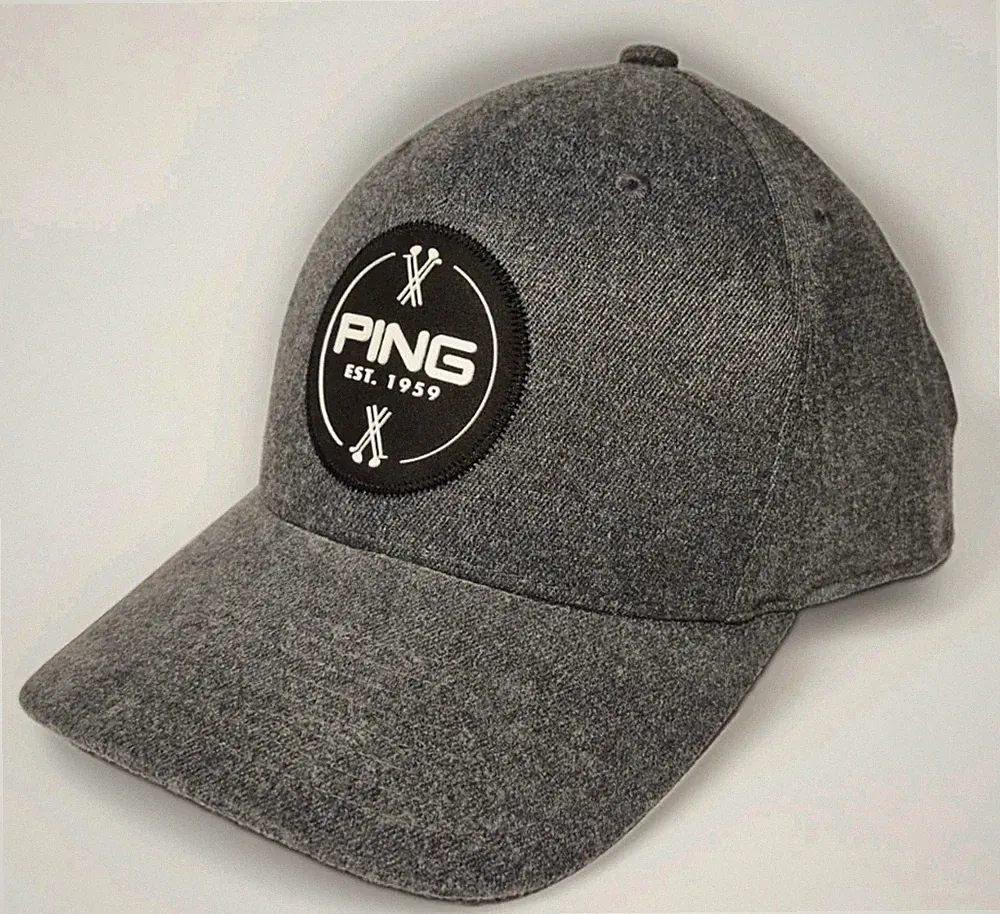 PING GOLF CAP MENS CHARCOAL HEATHER 110 FLEXFIT TECH SNAPBACK HAT CAP