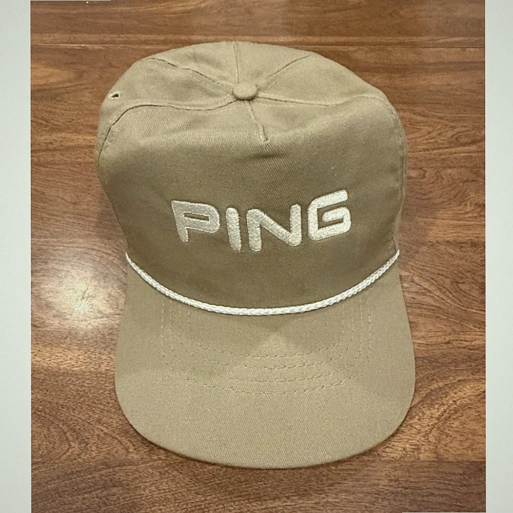 PING Golf Hat Cap Beige One Size Cotton Canvas Adjustable Embroidered Logo USA