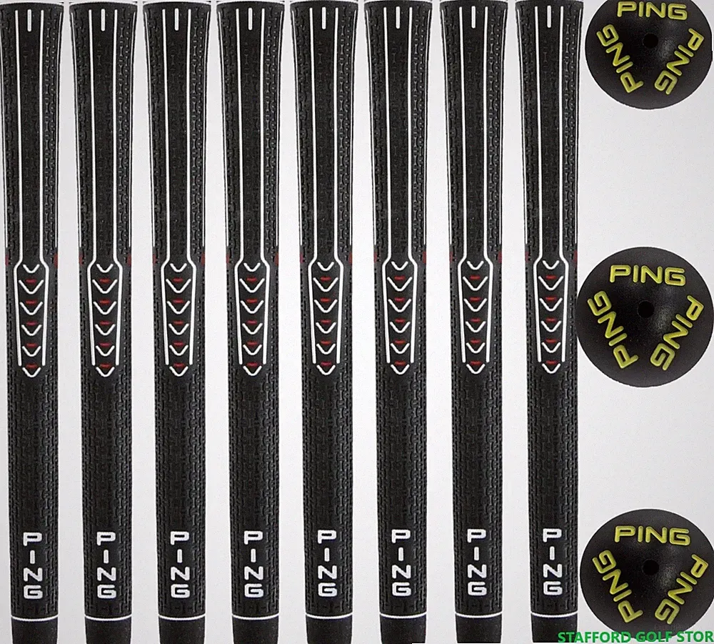 Ping ID-8 Golf Grips +1/32" Oversize/Midsize .60" Ribbed Black/Gold Set of 8