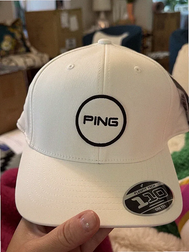 PING Patch Cap White – Flexfit Tech 110 – Brand New with Tags – Golf Hat