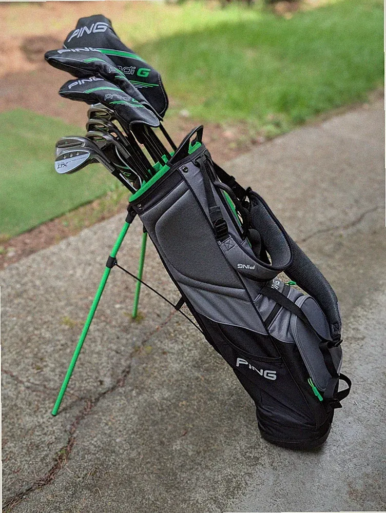 PING Prodi G Junior Set RH Stiff Graphite w/ Stand Bag Black/Green + Flynn Irons
