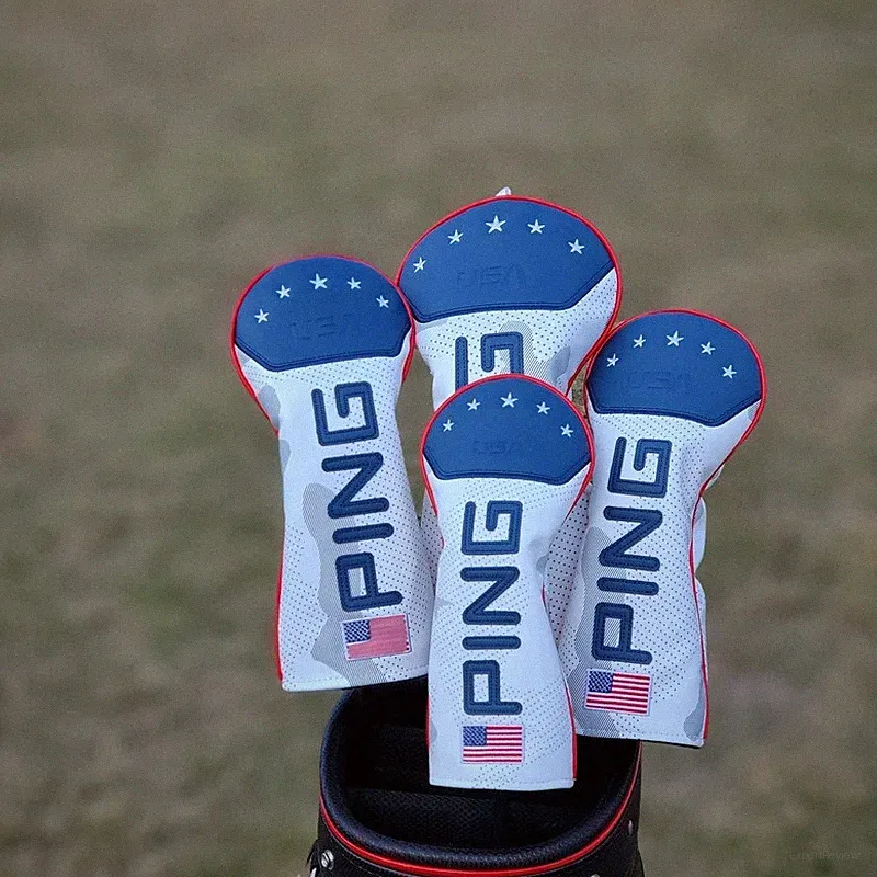 PING USA Golf Club Headcovers Blue & White, Driver Wood Hybrid Putter Iron