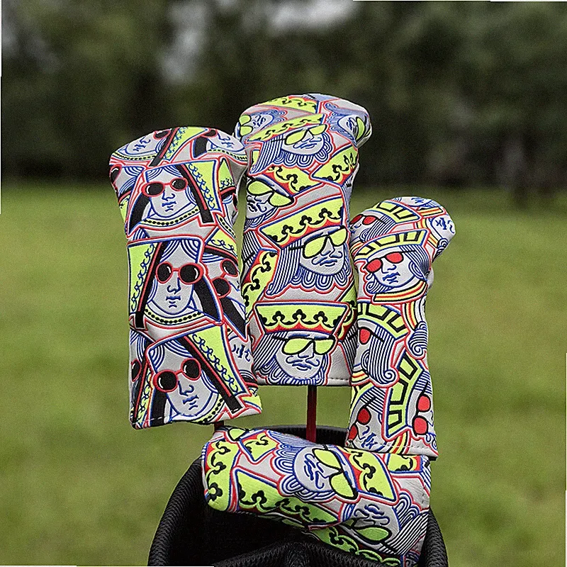 Playing Card Golf Club PU Wood Head Covers Driver Fairway Woods Hybrid Headcover
