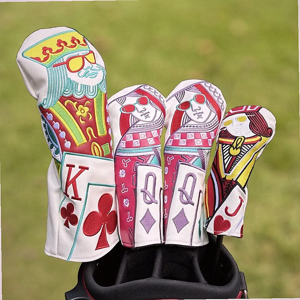 Playing Cards Golf Head Wood Covers Driver Fairway 3 Woods Hybrid PU Headcovers