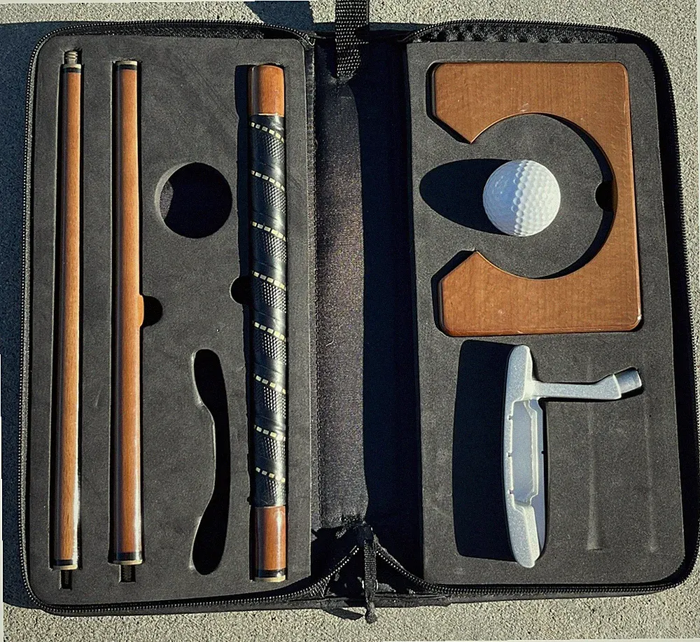Portable Indoor Golf Putting Cup Set with Putter, Balls, Wooden Target & Case