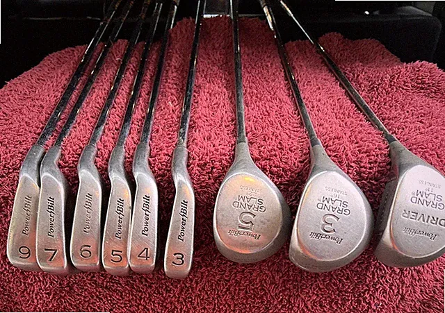 Power Bilt Golf Club Set With 3,4,5,6,7,9 Irons 3,5 & 9 Drivers