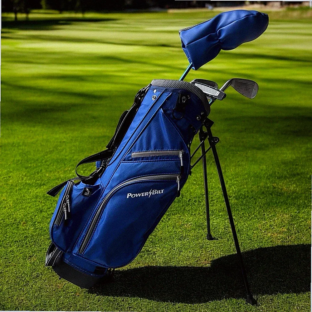 PowerBilt Kids Jr Junior 4 Golf Club Set Driver Wedge Iron Blue Bag Right Hand