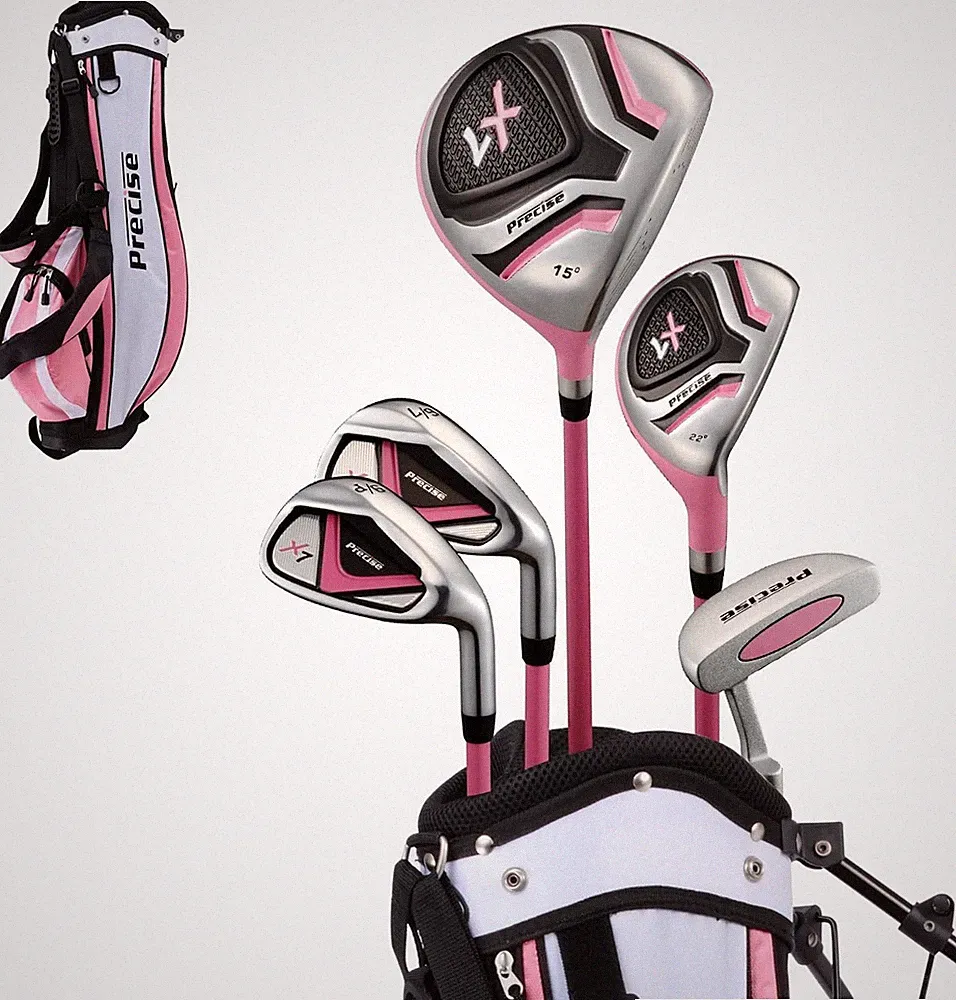 PRECISE Junior Golf Set Right Hand 9-12 Complete Pink Stand Bag