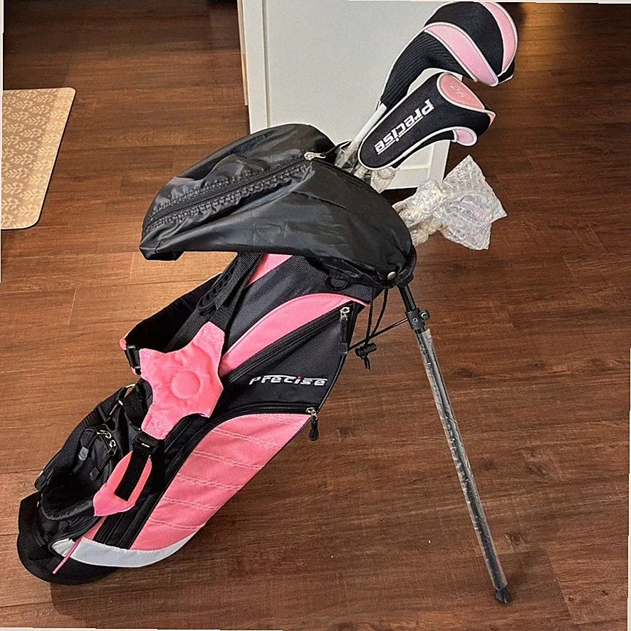 Precise XD-J Kids Golf Club Set Left Handed Ages 9-12 Pink 6-Piece Stand Bag