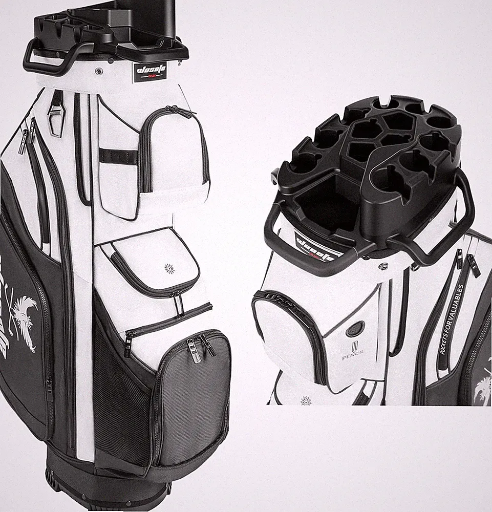 Premium 14-Way Golf Cart Bag with 13 Pockets, Cooler & Rain Cover - Black/Blue/G