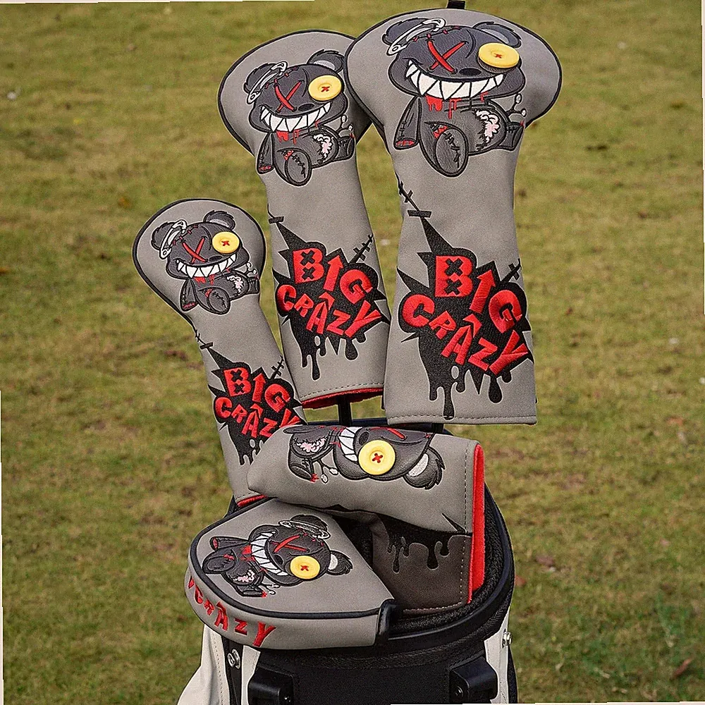 Premium Big Crazy Golf Club Head Covers Driver Woods Hybrid Leather Head Covers