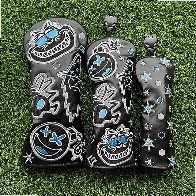 Premium Black Cat Golf Driver Cover Headcovers Fairway Wood Cover Hybrid Covers