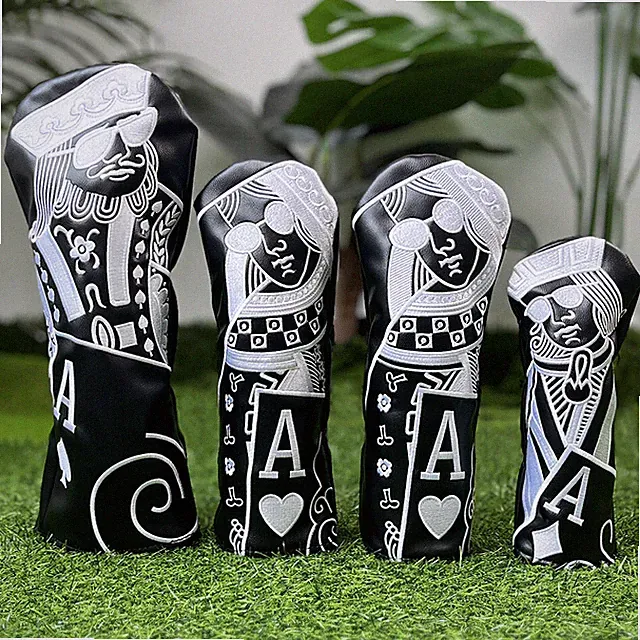 Premium Black Poker King&Queen Golf Driver Fairway Wood Cover Hybrid Head Cover