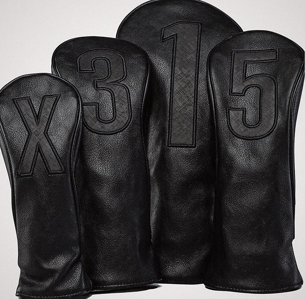 Premium Blackout Leather Golf Club Covers for Driver, Woods, and Putters