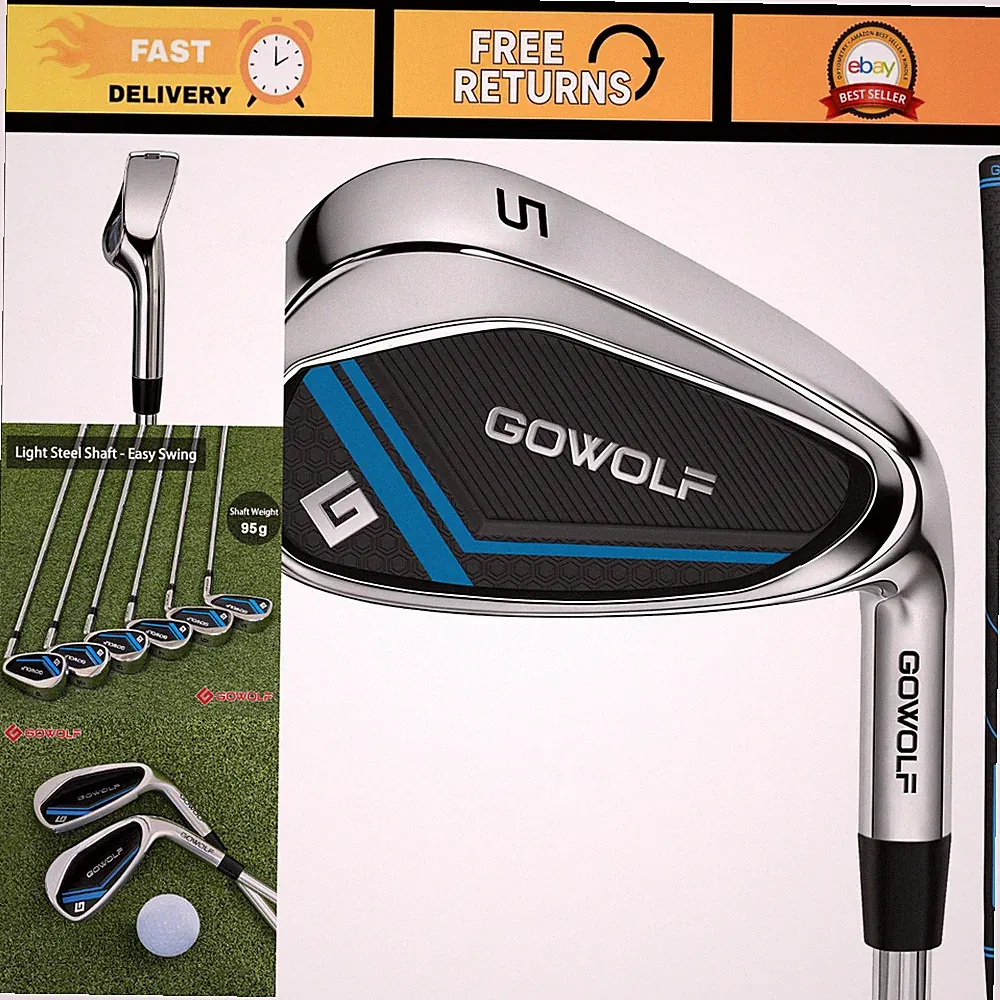Premium Golf Iron Set or Single Irons (5-9, PW) for Men, Right Hand, 95g Steel S