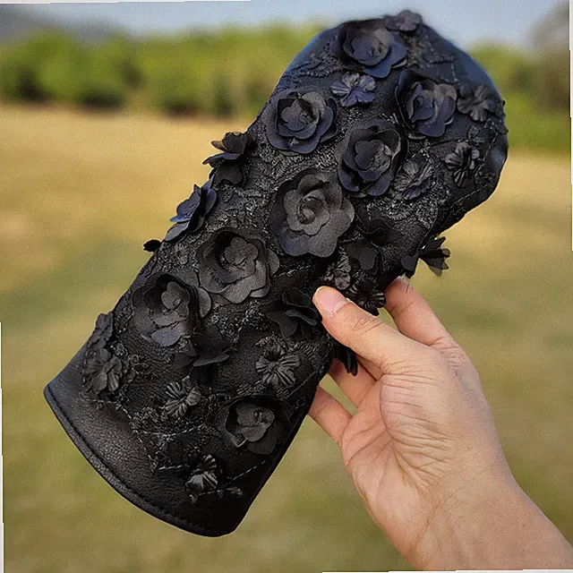Premium Ladies Black Rose Flower Golf Club Headcover Driver Head Cover Gifts