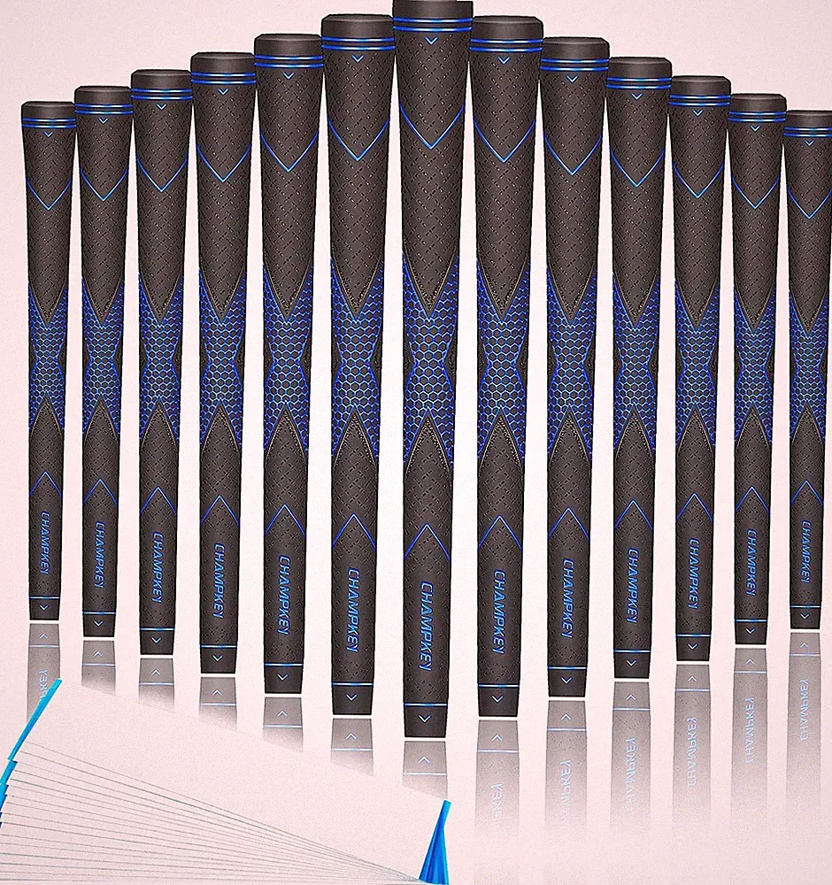 Premium Midsize Blue/Black Golf Club Grips | 13 Grips & 15 Tapes High Traction